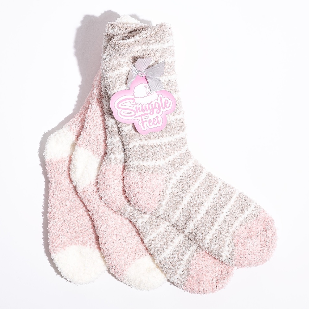 2 PACK NWT WOMEN'S COLOR BLOCK STRIPED CREW COZY SOCKS